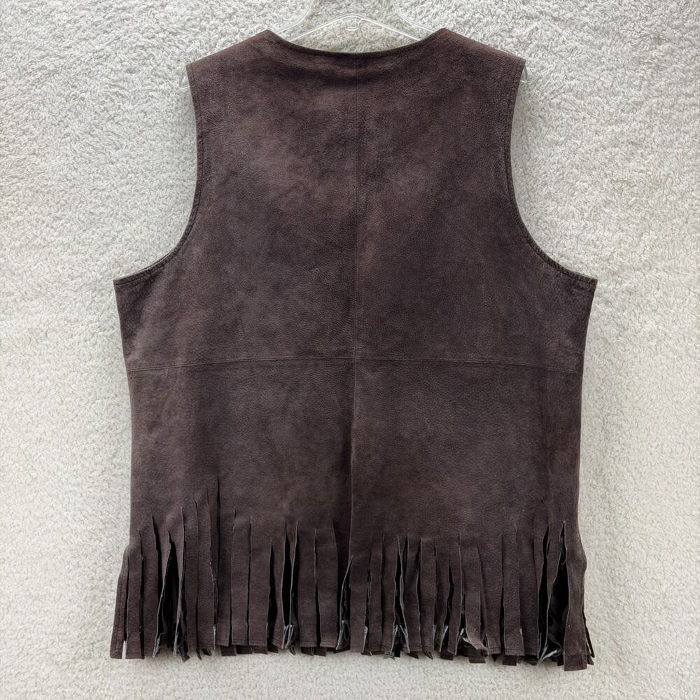 Terry Lewis Leather Vest Brown Women 1X Lined Button Western Bohemia Cowgirl - Picture 2 of 12